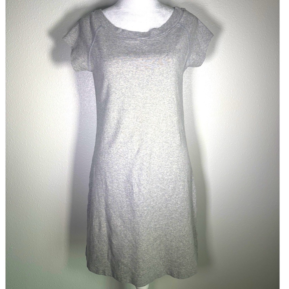 Gray 100% Cotton Short Sleeve T-Shirt Dress Mini Midi Casual Size M Scoop Neck